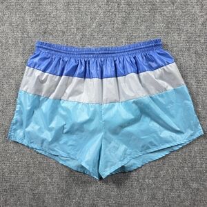 BUZZARDS BAY 100% NYLON SWIM TRUNKS BLUE GRAY COLORBLOCK SHINY LARGE